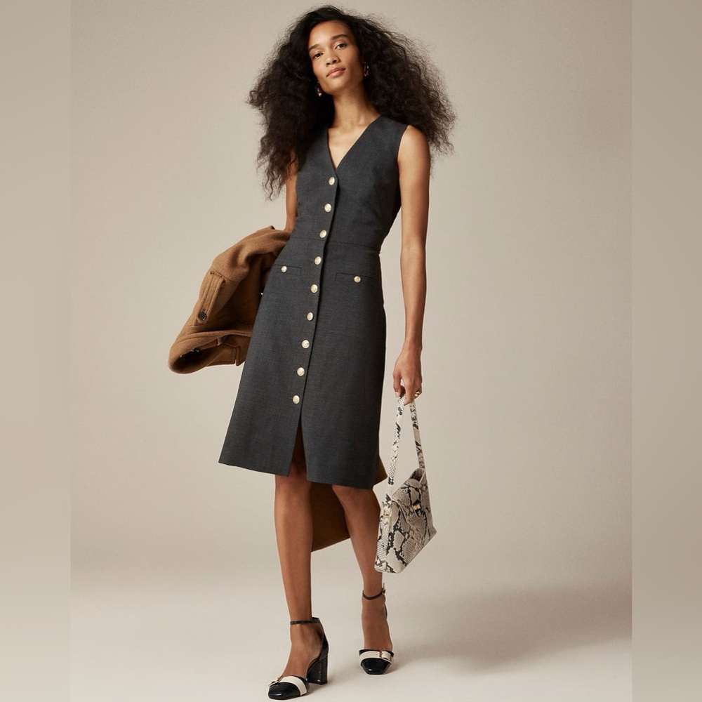 J.Crew Buttoned Sheath Dress in Italian Stretch Wool Blend Heather Coal Size 10